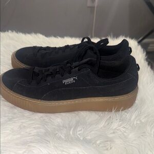 Puma Suede Black Shoes with Tan Sole